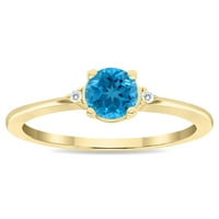Ženski okrugli u obliku plavog topaz i dijamantski klasični pojas u 10k žutom zlatu