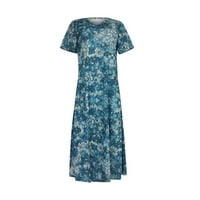 Ženske haljine Maxi kratki rukav Ležerne prilike Cvjetni V-izrez ljetna haljina svijetlo plava 4xl