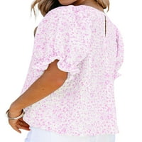 Voguele dame majica ruffle šifon vrhovi kratkih rukava tunika bluza plaža majica Basic Tee Pink L
