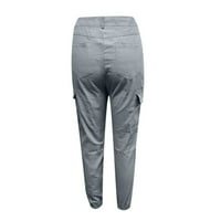 Pantalone uštede tereta za žene Solidne modne sportove casual mršava visoke hlače sa džepovima sive