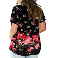 Vrhovi za žene Otemrcloc Ženska velika majica Ljeto Ležerne prilike Print V-izrez Pocket kratkih rukava