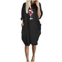 Ljetne haljine za žene s dugim rukavima tiskar digitalne rublje okrugle vrat midi fit i flare casual