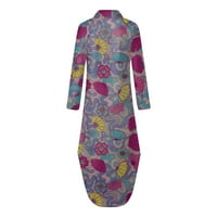 Haljine za ženske labave haljine za ispis Ležerne prilike dugih rukava Dress Purple XXL