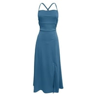 Ženske haljine duge rukavice bez rukava A-line solidne halter ljetne haljine plavi xs