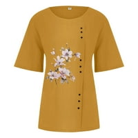 Bazyrey Womens Ljetni vrhovi cvjetni ispisani bluza ženski okrugli vrat casual s kratkim rukavima labave