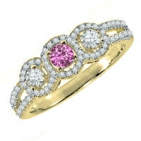 DazzlingRock kolekcija 14k okrugli ružičasti safir i bijeli dijamantni kamen Split prsten za angažman,