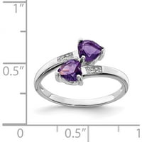 Sterling Silver Rhodium Amethyst & Diamond Heart prsten izrađen u Indiji QDX425-7