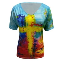 Huaai Plus Size Ženska kratki rukav tiskali V-izrez The The The Majica Bluza Ženske bluze i vrhovi Casual