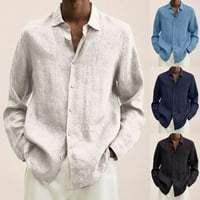 Muški dugi rukav pamučni pamučni posteljina ležerna majica od labave vrhove plus veličina