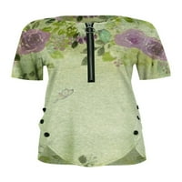 Glookwis Ženske tipke Decor Tunic bluza Bohemian Ljetni vrhovi Baggy Fashion Pulover cvjetni print patent sa zatvaračem Tee Khaki XL