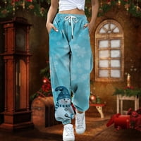 DTIDTPE široke pantalone za noge za žene, ženske dukseve labave džepove Božićne otiske casual pantalone