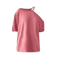 Ženska casual Jedno ramena kratki rukav The Majice Solid Boja hladnog ramena majica labava bluza ružičasta