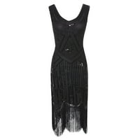 Haljine za žene V-izrez Vintage Print haljine bez rukava tamno siva m