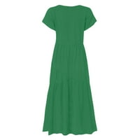 Sunkes for Women Maxi A-line kratki rukav labav V-izrez Solid haljina vojska zelena XL