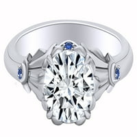 2. Carat Okrugli oblik Moissine & Simulirani Blue Sapphire Twone Angažov prsten 14K čvrsto bijelo zlato