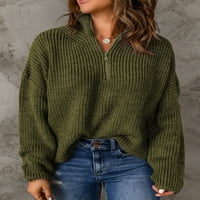 Eytino džemperi za žene vafle kint dugih rukava zip pulover polo v džemper iz vrata