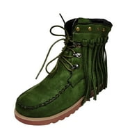 Homodles Ženske cipele za gležnjeve na prodaji - Stanovi okrugle prste tasselne čizme zelene veličine