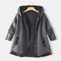 Plus size RIB Knit Solid Hoodie Colorblock cvjetni ispis, ženski plus blagi ležerni zimski kaput