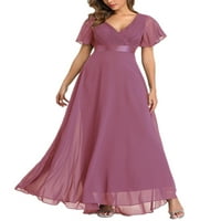Avamo žene šifon duga haljina V izrez Ball haljine kratki rukav Maxi haljine Travel casual labave boje