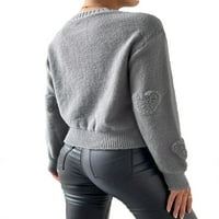 Ležerni obični puloveri za okrugli vrat dugih rukava sive žene džempere