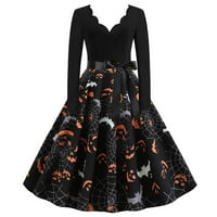 Apepal žene Vintage dugih rukava Halloween 1950S domaćica večernja party mamurska haljina crna xl