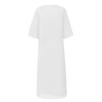 Sendresses za ženske rukave Srednjeg stanja za slobodno vrijeme ispisano a-line okrugla dekoltena haljina bijela XL