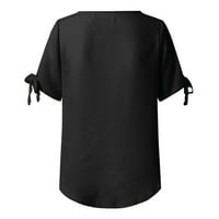 Qwertyu Ženske ljetne vrhove i bluze kratki rukav sa vezom Womens Plus size Košulje hladno rame v izrez