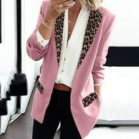 Funicet jakne za žene, modni leopard print Laple Blazer dugi rukav kardigan kaput slim fit jakna