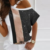 Košulje za žene Ženska modna printa Labavi ramena Casual majica kratkih rukava TOP bluza Brown XL