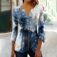 HVYesh Loose Fit Tunike za žensko dugme Bell rukava Up V izrez Bluze Trendy Marble Print Henley majice