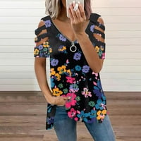 Fragarn ženski modni povremeni patentni zatvarač s V-izrezom tiskani majica s kratkim rukavima