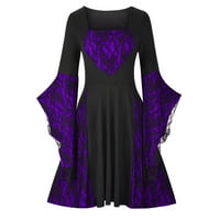 Shomport Womens Čipka Renesansna srednjovjekovna haljina Vintage Bell rukava Gothic Plus size Slim Haljine