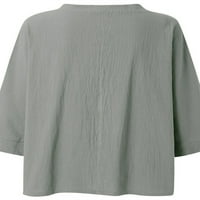 Eleluny Womens V rect rukava majica vrhovi labave casual bluza plus veličina siva l
