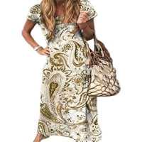Rejlun Women Maxi haljine V izrez Dugo haljina kratki rukav Summer Beach Sandress Kaftan boemian Travel