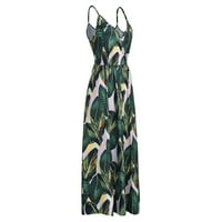 Haljine za žene ženski a-line maxi cvjetni bez rukava V-izrez seksi vruće prodaje A-line haljine zeleni
