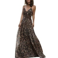 Dresses ženski modni leopard tisak V izrez Halter temperamentne haljine za žene