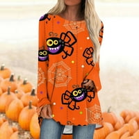 HHEI_K majice s dugim rukavima za žensku modnu ležernu majicu Gradijent Halloween Print dugi rukav okrugli