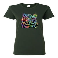 Cool Rainbow Neon Trippy Jungle Tiger Eyes Ljubitelj životinja Ženska grafička majica, mornarica, mala