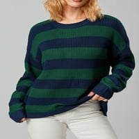 Ženska modna divlji džemper kontrastna boja pruge okrugli vrat dugih rukava pleteni puloveri jesen zima