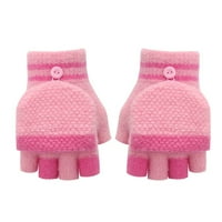 Yesbay Children zimski debeli toplica tople polovice Flip Top pletene rukavice Pisanje rukavica-ružičasto