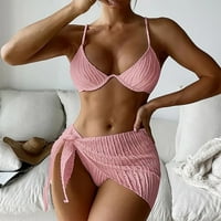 Fesfesfes Women Bikini Set Solid Boja visokog struka tanga donje kupaće kostime seksi scoop vrat za