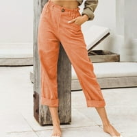 Žene Ležerne prilike sa čvrstim bojama gumbi elastične struke Udobne ravne hlače narančaste s
