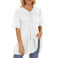 Scyoekwg prevelike majice za žene Ljeto Loose Fit Trendy Dressy Casual Comfort V-izrez Basic Tees Solid