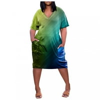 Haljina za žene, žensko ljeto plus veličine V izrez kratki rukav džep za konac Tie-dye Ispiši casual