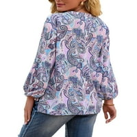 Žene V izrez Retro Floral dugih rukava majica za bluze Ladies Ležerne prilike za odmor