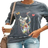 Ženska majica s dugim rukavima TOP CAT Print casual bluza plus veličina crna m