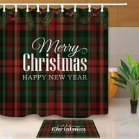Božićne drveće grane Decor Text Merry Božićni tisak na tartanskoj tušskoj zavjesi sa kadom za kupanje kade 15,7x