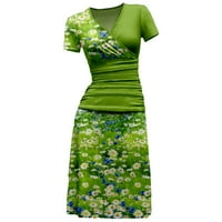 Midi haljine za žene casual ljeto plus veličine moda ruched v izrez kratki rukav udobni vintage cvjetne