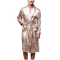 Muški pidžami ogrtač - svilene svilene svilene dugih rukava Pajamas duge haljine Kućni odjeća Khaki