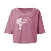 Pfysire Women V rect majica rukav rukav Baggy Casual Tunic Tops bluza ružičasta 2xl